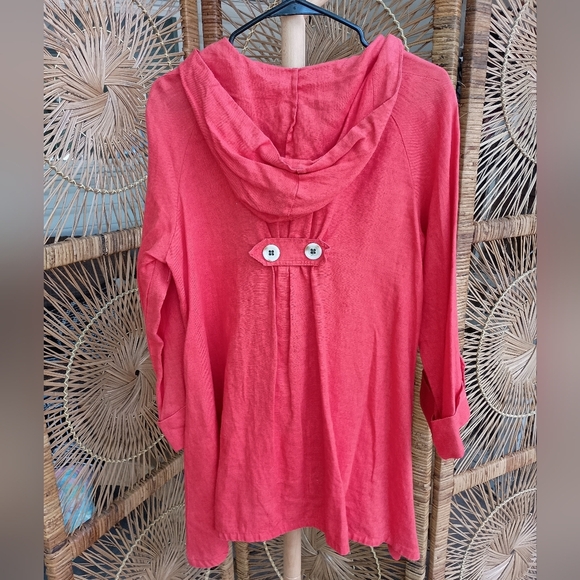 For Cynthia Womens 100% Linen Jacket Size Small Button Up Hooded Asymmetric - Picture 6 of 6